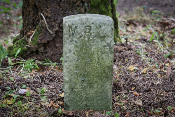 Footstone of Martin Logan, buried in the Odell Pioneer Cemetery in Dayton, Oregon.